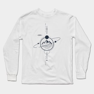 Mountains. Travel. Vacation. Tattoo. Geometric, Line Art Style Long Sleeve T-Shirt